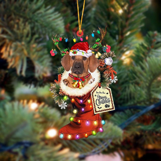 Ornament- Rhodesian Ridgeback-Xmas Boot-Two Sided Ornament, Happy Christmas Ornament, Car Ornament - Best gifts your whole family