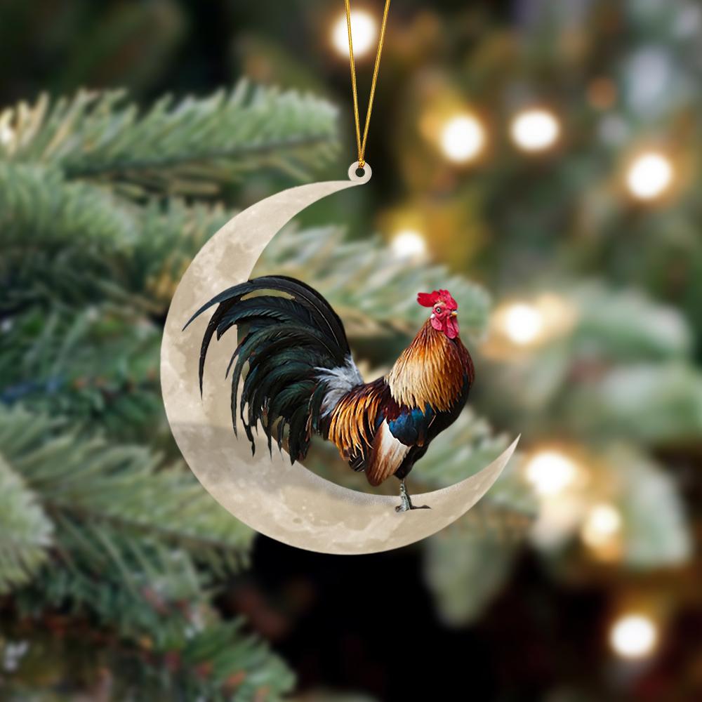 Ornament- Rooster Sits On The Moon Hanging Ornament Dog Ornament, Car Ornament, Christmas Ornament - Best gifts your whole family
