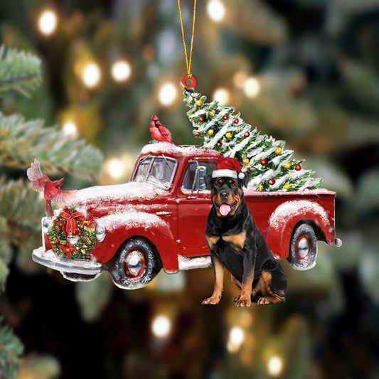 Ornament- Rottweiler-Cardinal & Truck Two Sided Ornament, Happy Christmas Ornament, Car Ornament - Best gifts your whole family