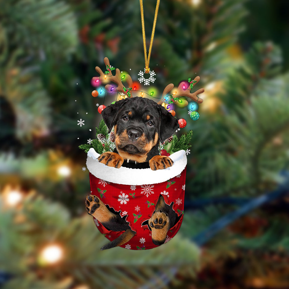 Ornament- Rottweiler-In Christmas Pocket Two Sides Ornament, Happy Christmas Ornament, Car Ornament - Best gifts your whole family