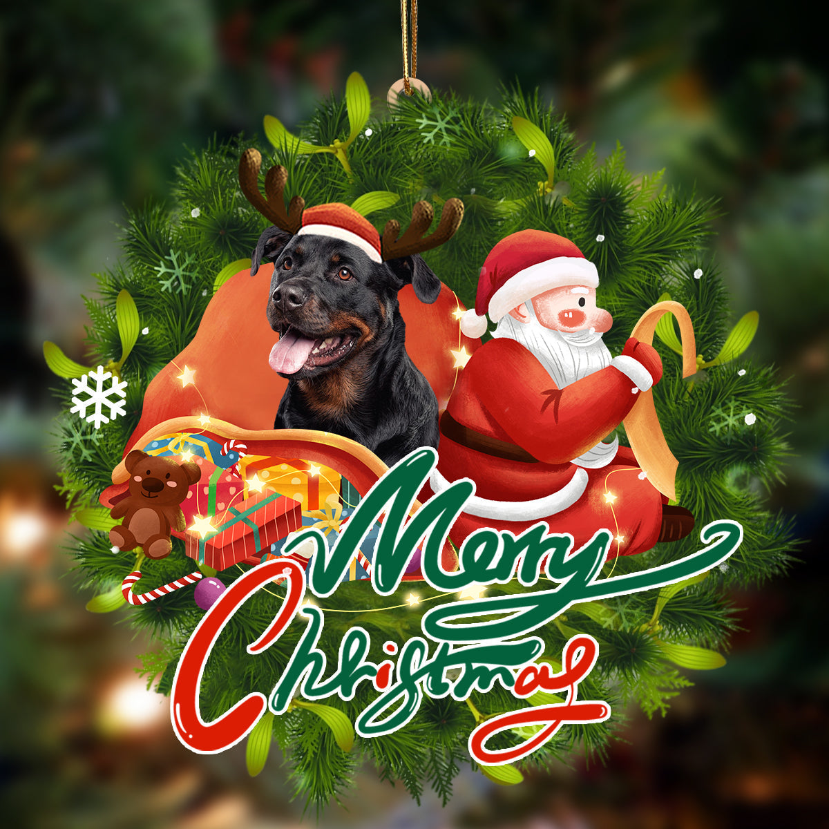Ornament- Rottweiler-Santa & dog Hanging Ornament, Happy Christmas Ornament, Car Ornament - Best gifts your whole family