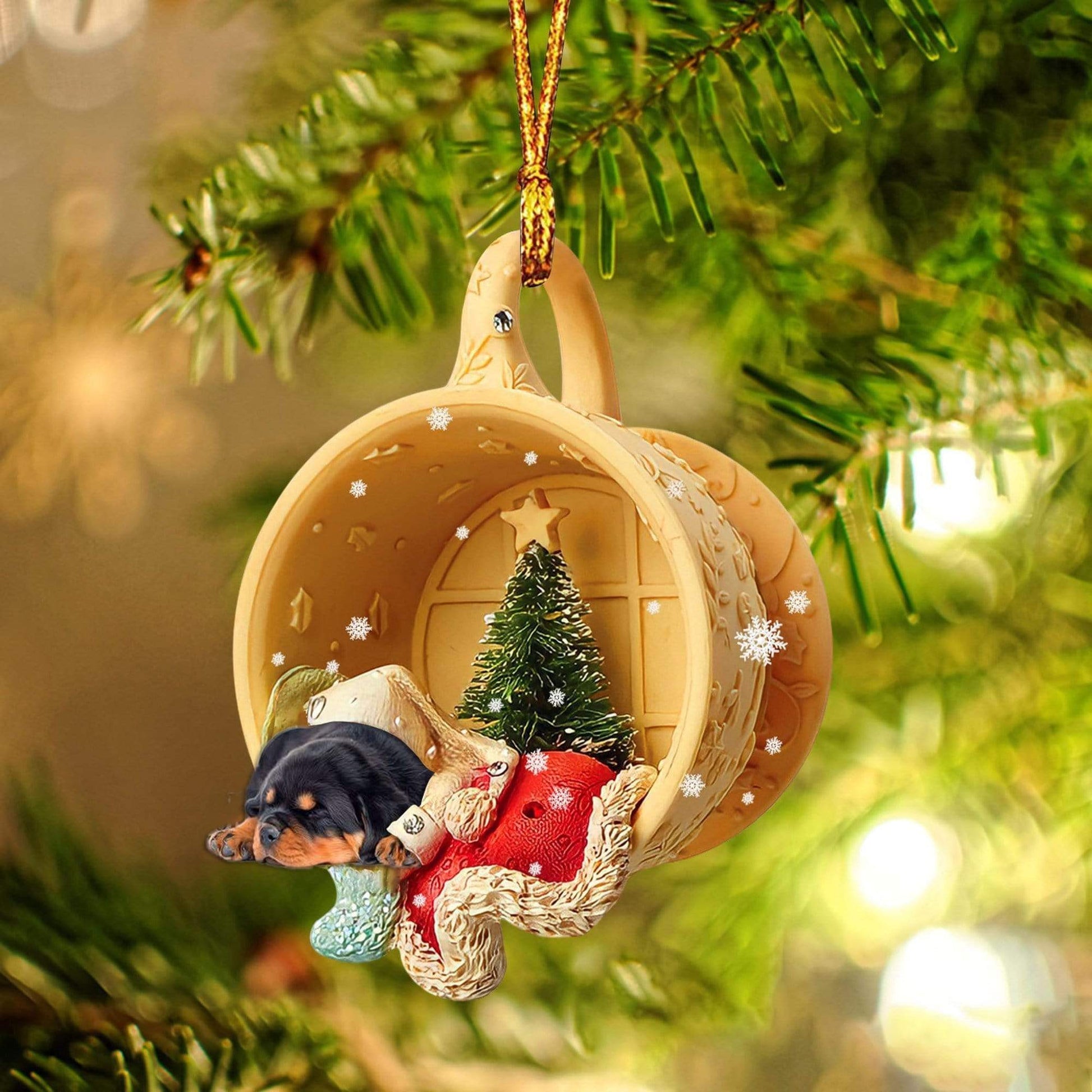 Ornament- Rottweiler Sleeping In A Cup Christmas Ornament Dog Ornament, Car Ornament, Christmas Ornament - Best gifts your whole family