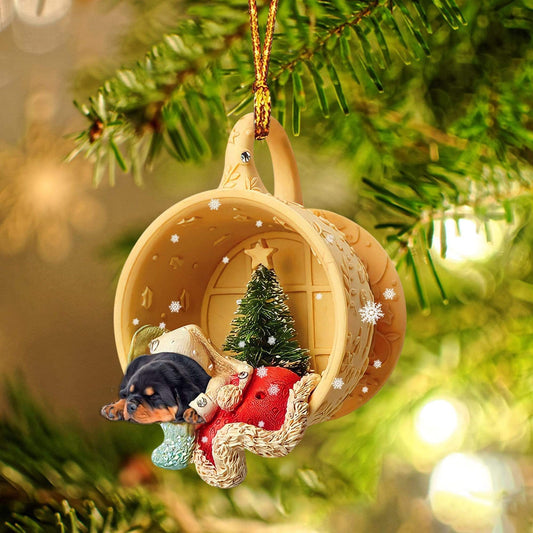 Ornament- Rottweiler Sleeping In A Cup Christmas Ornament Dog Ornament, Car Ornament, Christmas Ornament - Best gifts your whole family