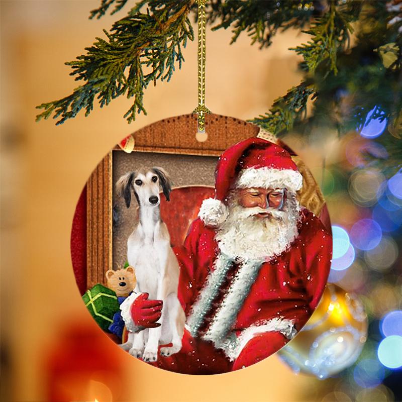 Ornament- Saluki With Santa Christmas Ornament, Happy Christmas Ornament, Car Ornament - Best gifts your whole family