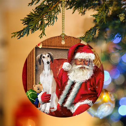 Ornament- Saluki With Santa Christmas Ornament, Happy Christmas Ornament, Car Ornament - Best gifts your whole family