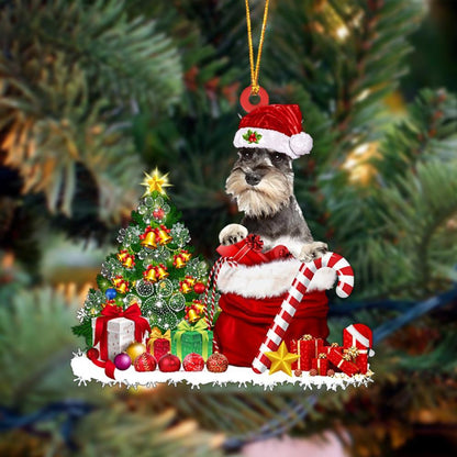 Ornament- Schnauzer Gift Bag Merry Christmas Ornament Dog Ornament, Car Ornament, Christmas Ornament - Best gifts your whole family