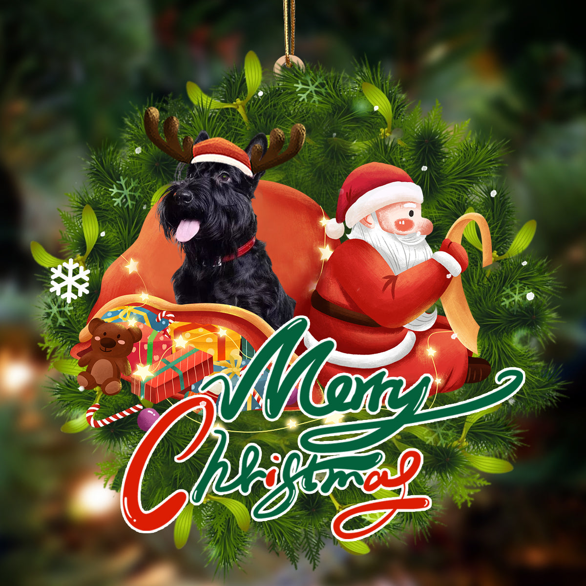 Ornament- Scottish Terrier-Santa & dog Hanging Ornament, Happy Christmas Ornament, Car Ornament - Best gifts your whole family