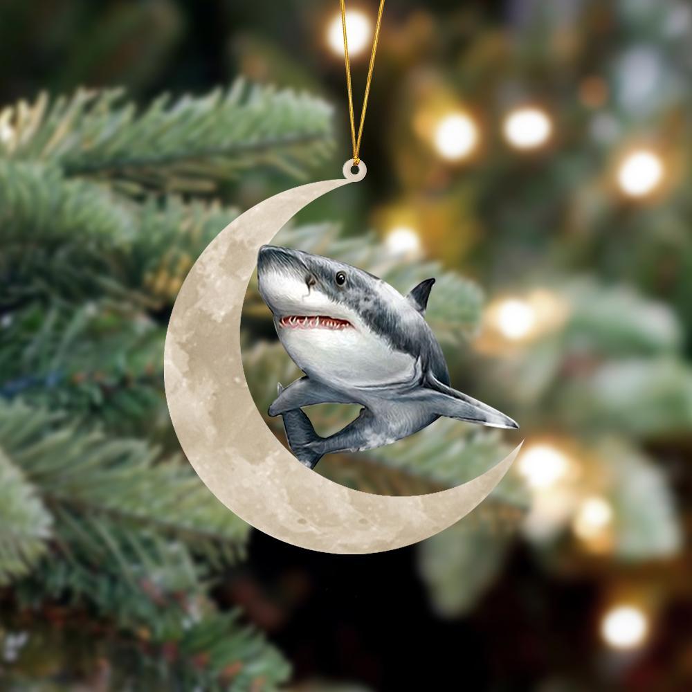 Ornament- Shark Sits On The Moon Hanging Ornament Dog Ornament, Car Ornament, Christmas Ornament - Best gifts your whole family