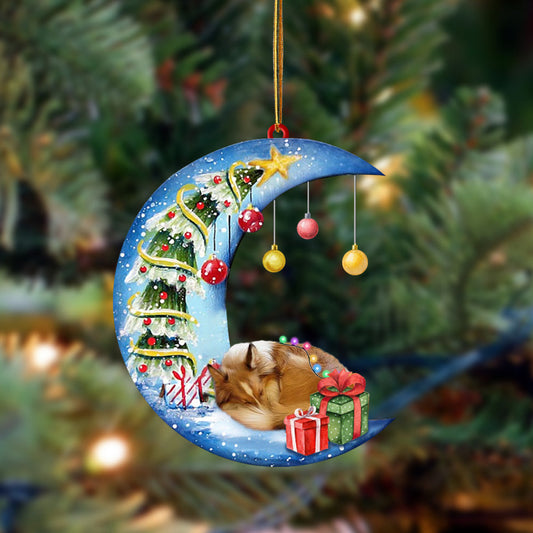 Ornament- Sheltie-Sleep On The Moon Christmas Two Sided Ornament, Happy Christmas Ornament, Car Ornament - Best gifts your whole family