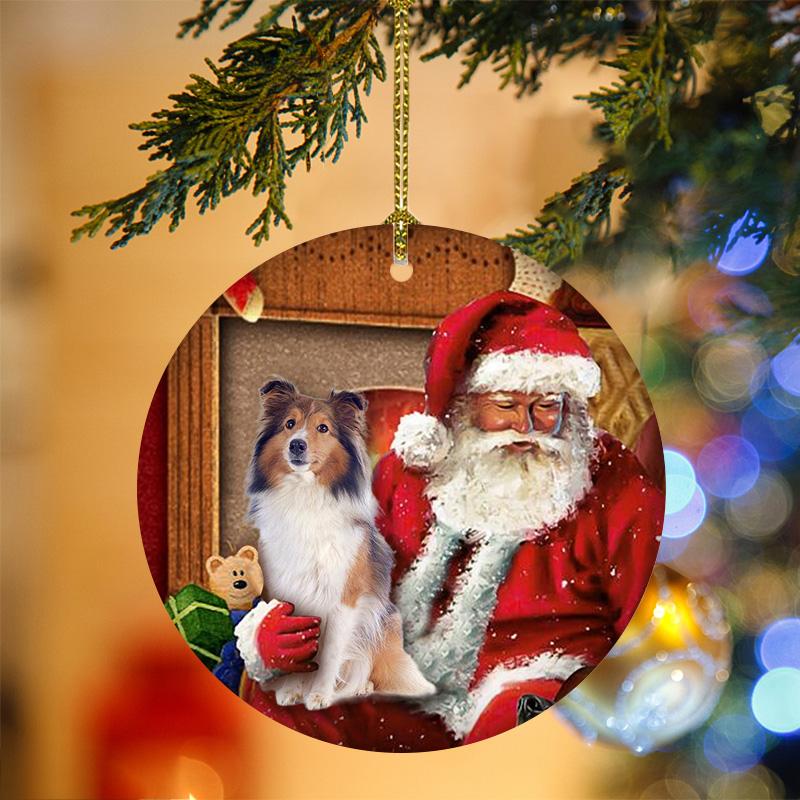 Ornament- Sheltie With Santa Christmas Ornament, Happy Christmas Ornament, Car Ornament - Best gifts your whole family