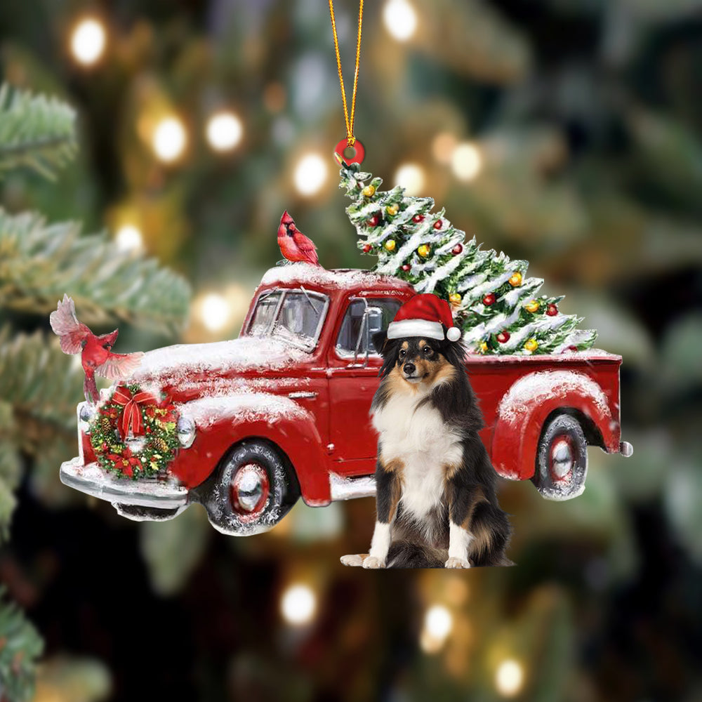 Ornament- Shetland Sheepdog-Cardinal & Truck Two Sided Ornament, Happy Christmas Ornament, Car Ornament - Best gifts your whole family