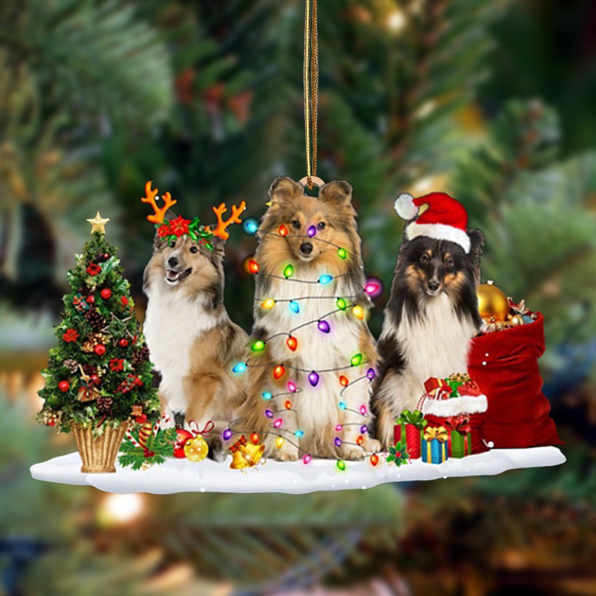 Ornament- Shetland Sheepdog-Christmas Dog Friends Hanging Ornament, Happy Christmas Ornament, Car Ornament - Best gifts your whole family