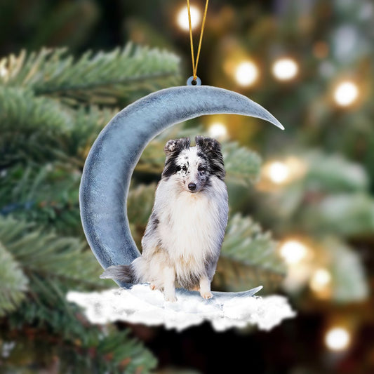 Ornament- Shetland Sheepdog Sits On The Moon Hanging Ornament Dog Ornament, Car Ornament, Christmas Ornament - Best gifts your whole family
