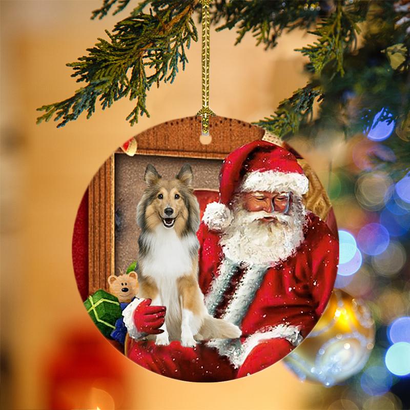 Ornament- Shetland Sheepdog With Santa Christmas Ornament, Happy Christmas Ornament, Car Ornament - Best gifts your whole family