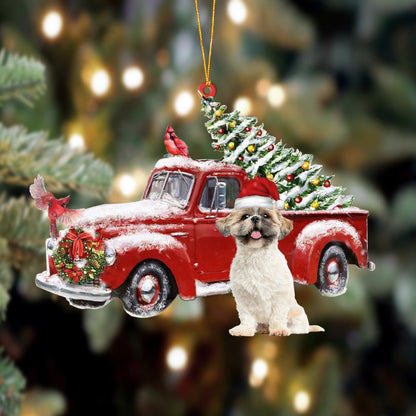 Ornament- Shih Tzu 2-Cardinal & Truck Two Sided Ornament, Happy Christmas Ornament, Car Ornament - Best gifts your whole family