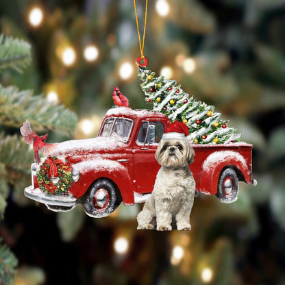 Ornament- Shih Tzu-Cardinal & Truck Two Sided Ornament, Happy Christmas Ornament, Car Ornament - Best gifts your whole family