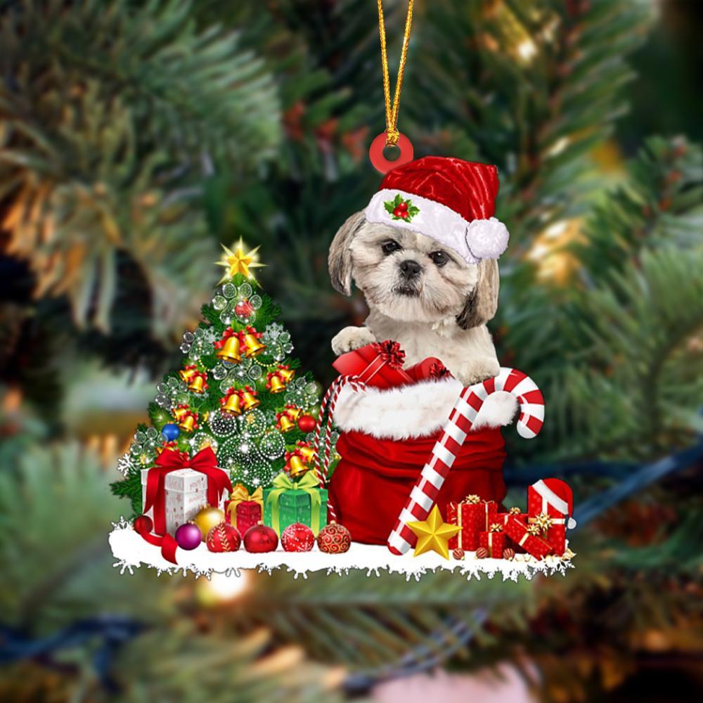 Ornament- Shih Tzu Gift Bag Merry Christmas Ornament Dog Ornament, Car Ornament, Christmas Ornament - Best gifts your whole family