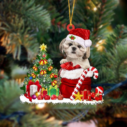 Ornament- Shih Tzu Gift Bag Merry Christmas Ornament Dog Ornament, Car Ornament, Christmas Ornament - Best gifts your whole family