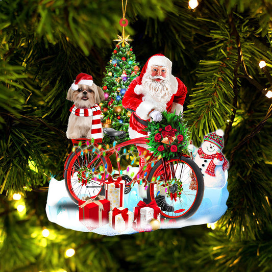 Ornament- Shih Tzu On Santa's Bike Ornament Dog Ornament, Car Ornament, Christmas Ornament - Best gifts your whole family