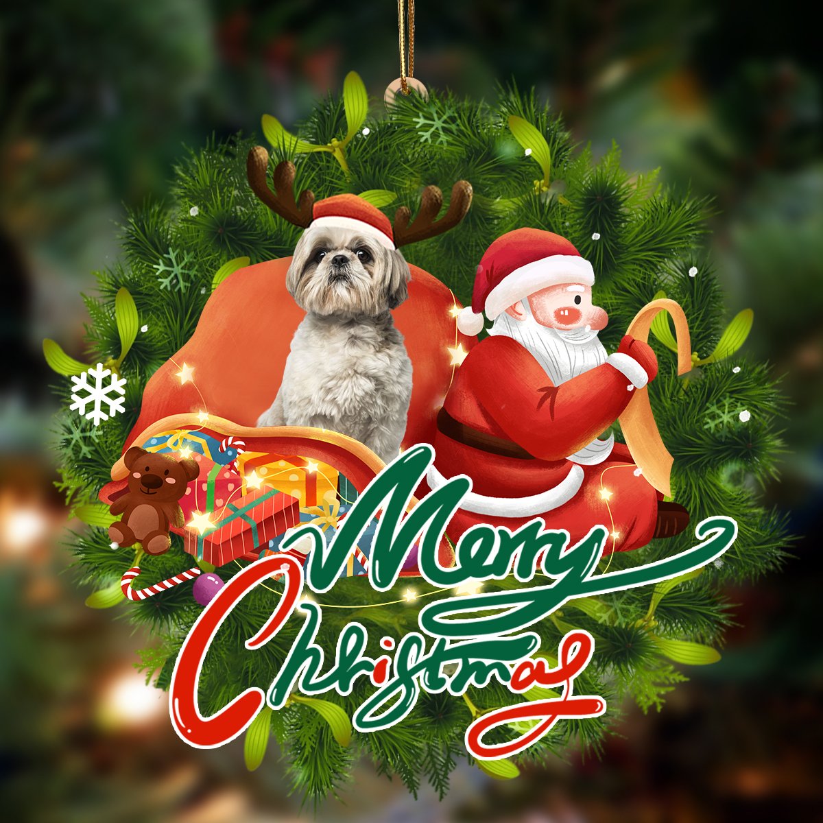Ornament- Shih Tzu2-Santa & dog Hanging Ornament, Happy Christmas Ornament, Car Ornament - Best gifts your whole family