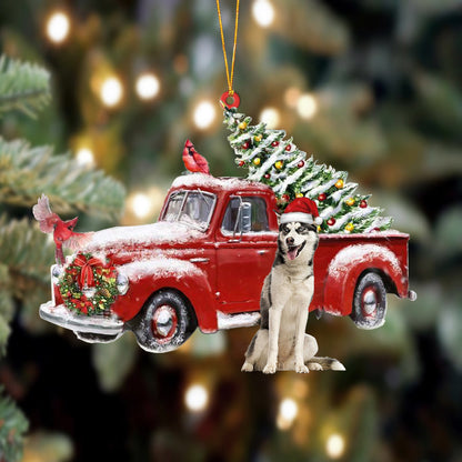 Ornament- Siberian Husky-Cardinal & Truck Two Sided Ornament, Happy Christmas Ornament, Car Ornament - Best gifts your whole family