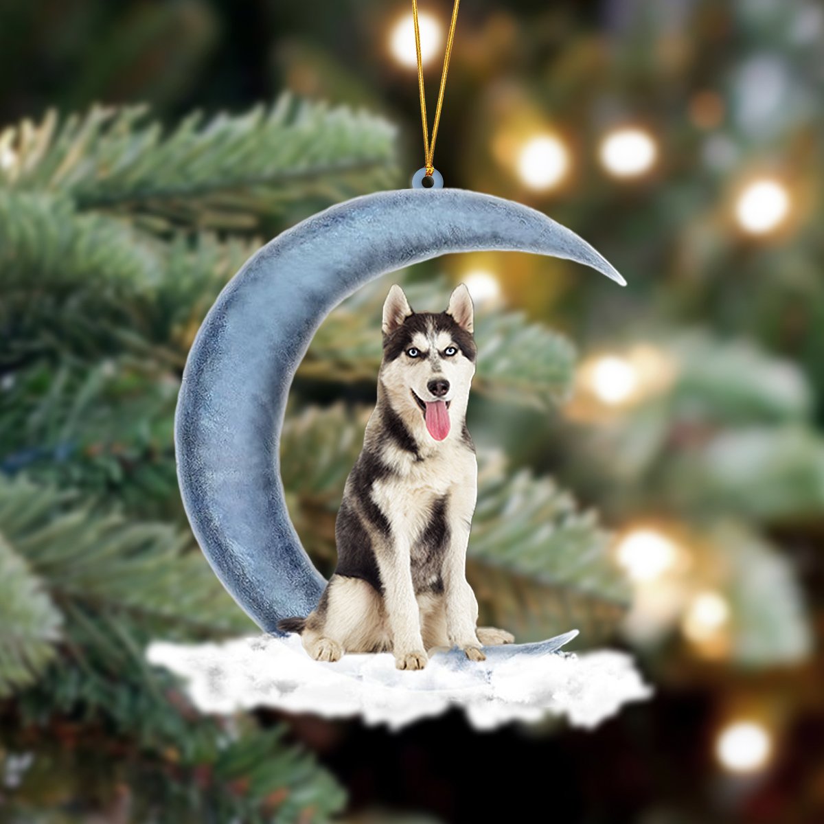 Ornament- Siberian Husky Sits On The Moon Hanging Ornament Dog Ornament, Car Ornament, Christmas Ornament - Best gifts your whole family