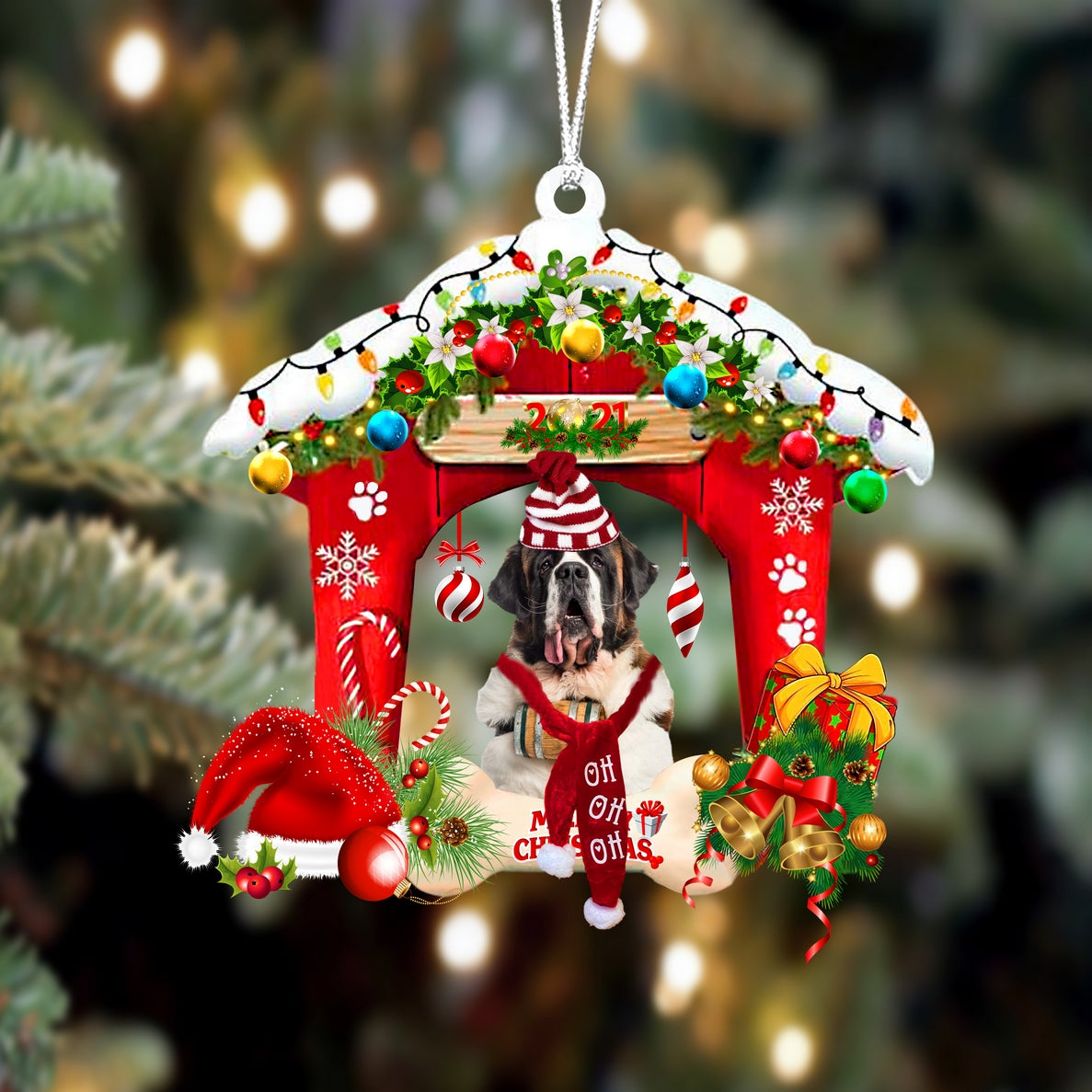 Ornament- St Bernard-Christmas House Two Sided Ornament, Happy Christmas Ornament, Car Ornament - Best gifts your whole family