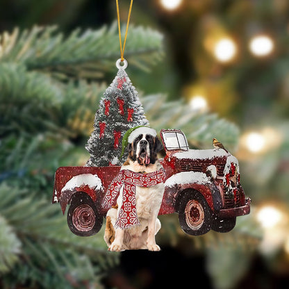 Ornament- St Bernard-Christmas Truck Two Sided Ornament, Happy Christmas Ornament, Car Ornament - Best gifts your whole family