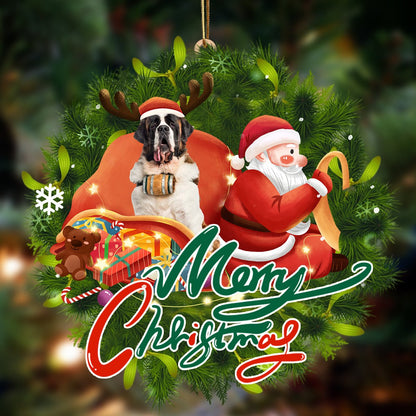 Ornament- St Bernard-Santa & dog Hanging Ornament, Happy Christmas Ornament, Car Ornament - Best gifts your whole family