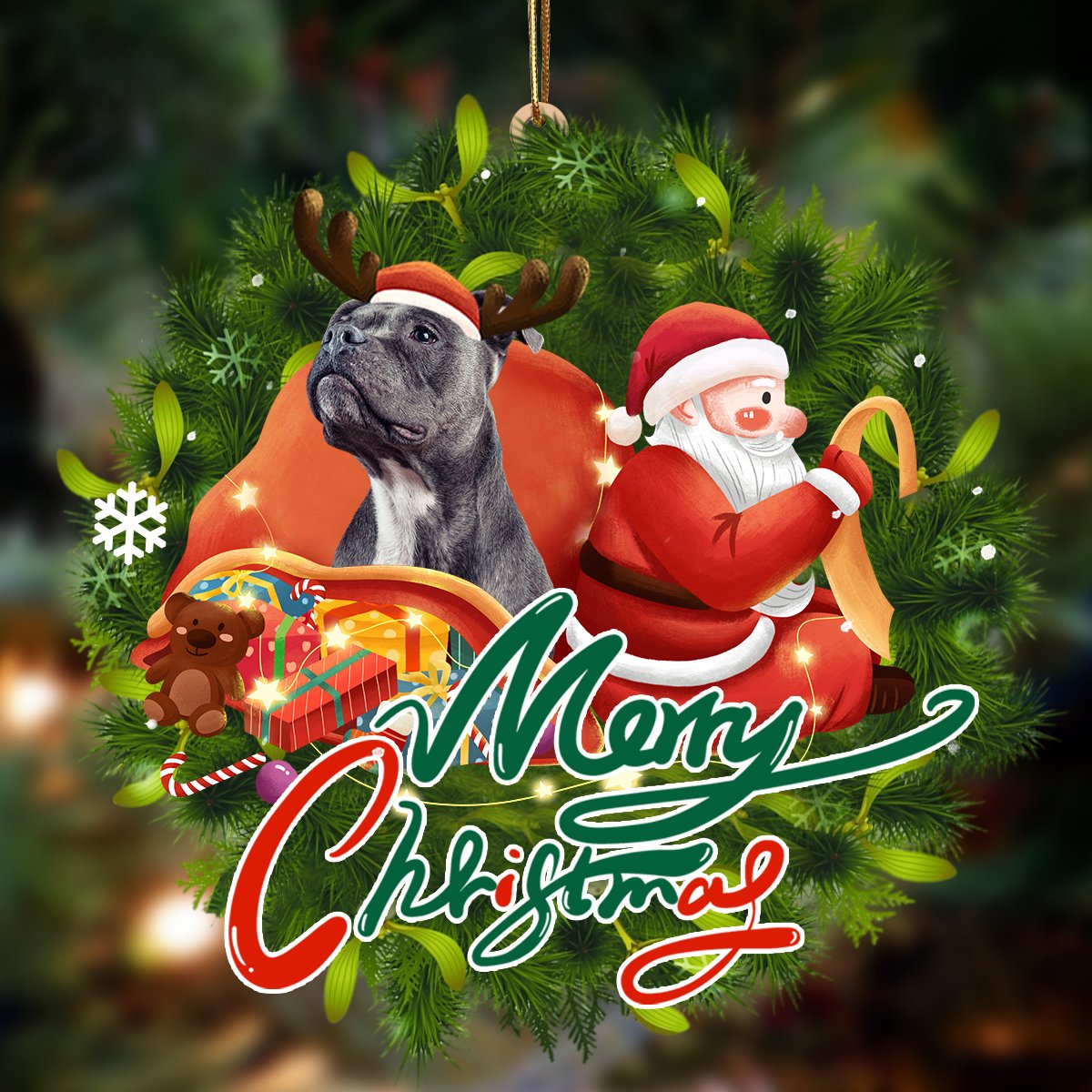Ornament- Staffordshire Bull Terrier1-Santa & dog Hanging Ornament, Happy Christmas Ornament, Car Ornament - Best gifts your whole family