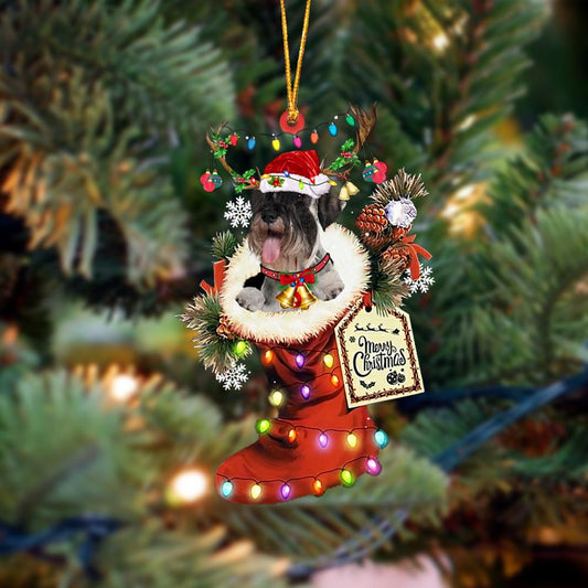 Ornament- Standard Schnauzer-Xmas Boot-Two Sided Ornament, Happy Christmas Ornament, Car Ornament - Best gifts your whole family