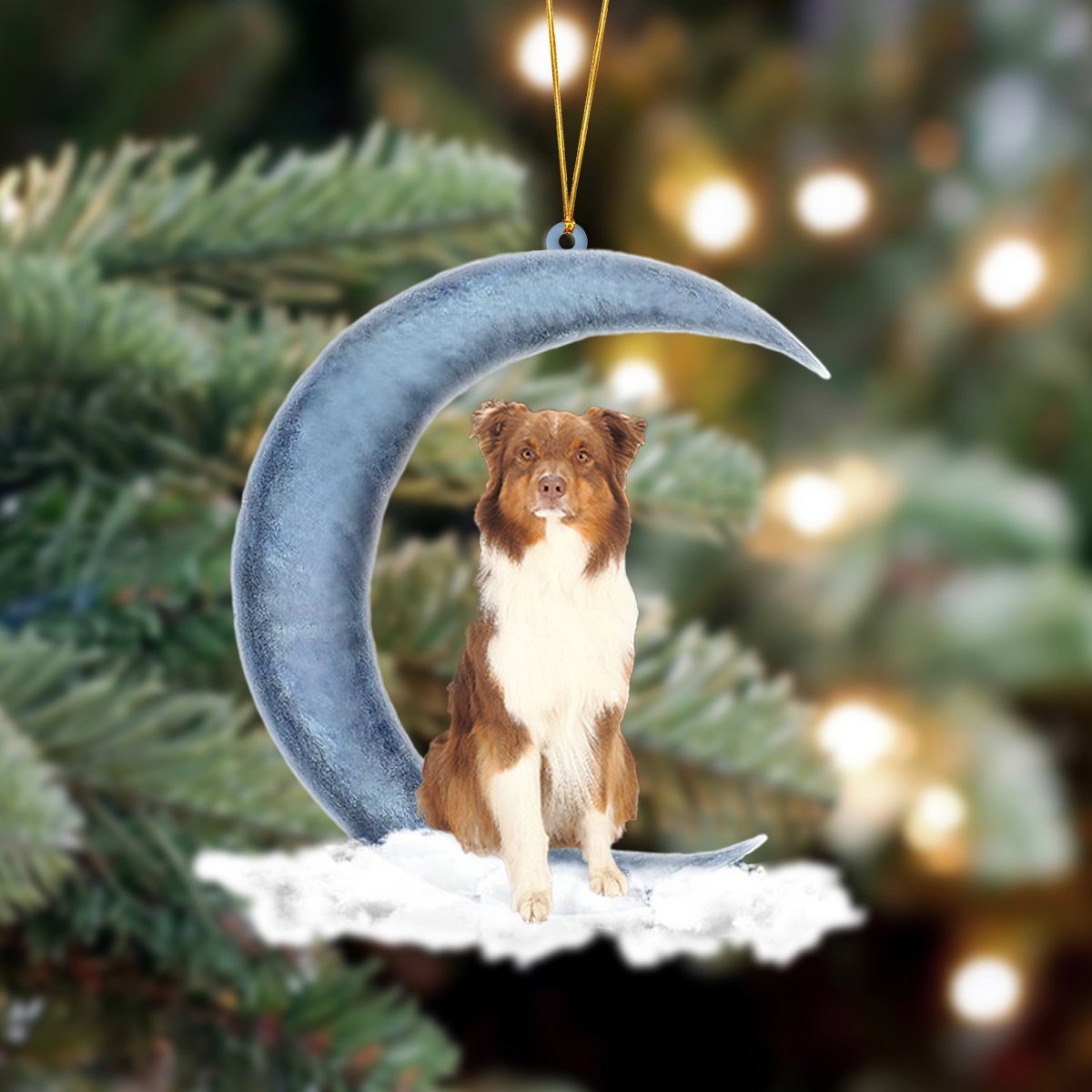 Ornament- Tri Red Aussie 02 Sits On The Moon Hanging Ornament Dog Ornament, Car Ornament, Christmas Ornament - Best gifts your whole family