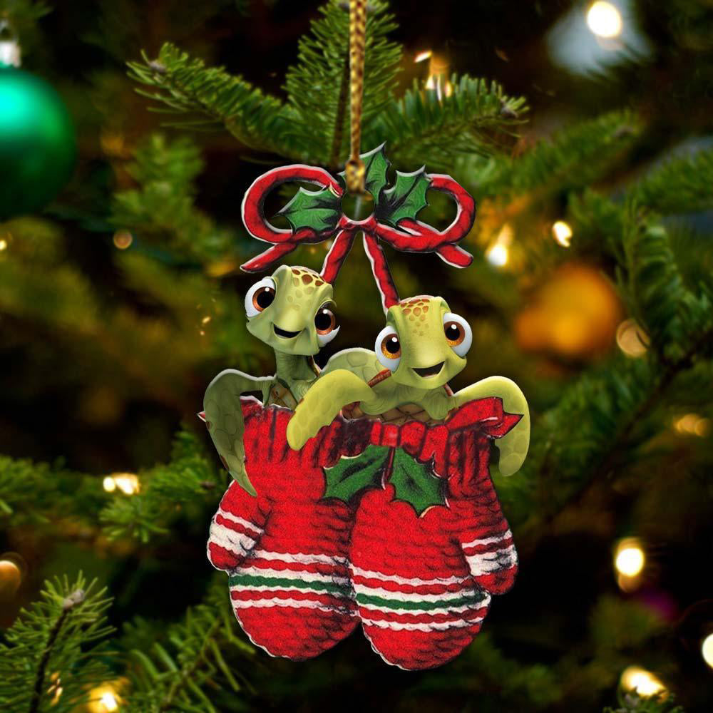Ornament- Turtle Inside Your Gloves Christmas Holiday-Two Sided Ornament, Christmas Ornament, Car Ornament - Best gifts your whole family