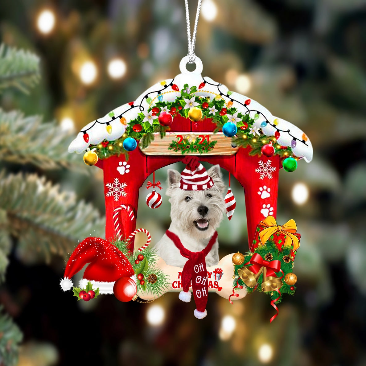 Ornament- West Highland White Terrier-Christmas House Two Sided Ornament, Christmas Ornament, Car Ornament - Best gifts your whole family