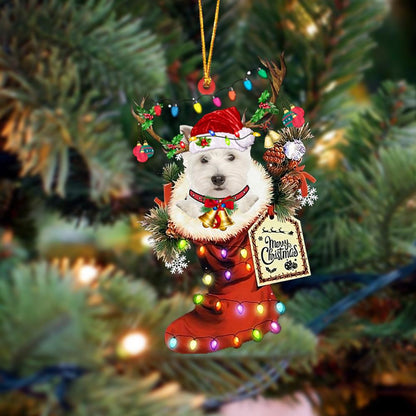 Ornament- West Highland White Terrier-Xmas Boot-Two Sided Ornament, Happy Christmas Ornament, Car Ornament - Best gifts your whole family