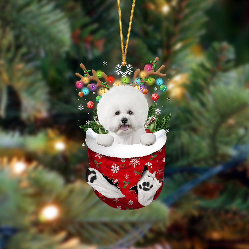 Ornament- WHITE Bichon Frise-In Christmas Pocket Two Sides Ornament, Happy Christmas Ornament, Car Ornament - Best gifts your whole family