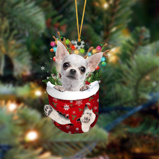Ornament- WHITE Chihuahua-In Christmas Pocket Two Sides Ornament, Happy Christmas Ornament, Car Ornament - Best gifts your whole family