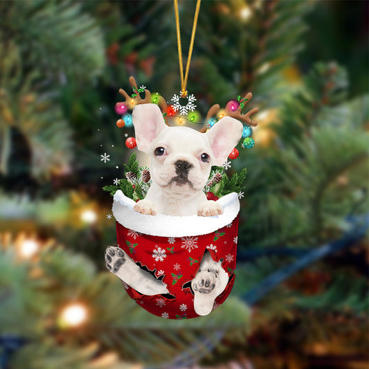 Ornament- WHITE French Bulldog-In Christmas Pocket Two Sides Ornament, Happy Christmas Ornament, Car Ornament - Best gifts your whole family