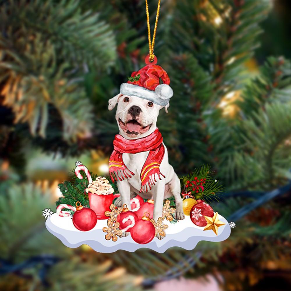 Ornament- WHITE Pitbull-Better Christmas Hanging Ornament, Happy Christmas Ornament, Car Ornament - Best gifts your whole family