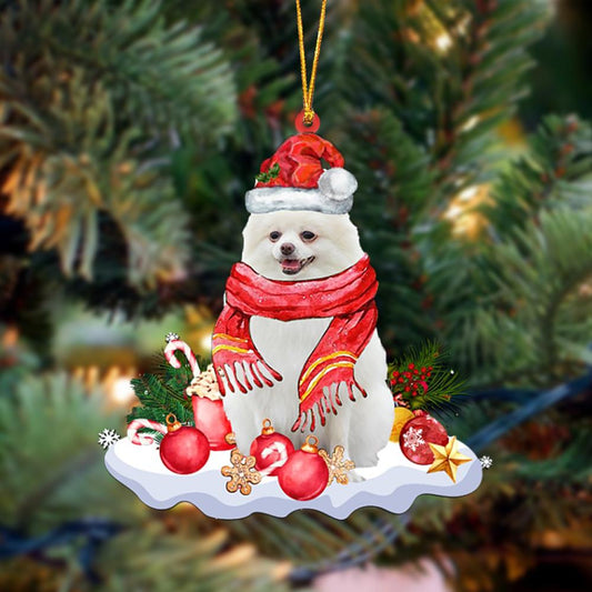 Ornament- WHITE Pomeranian-Better Christmas Hanging Ornament, Happy Christmas Ornament, Car Ornament - Best gifts your whole family
