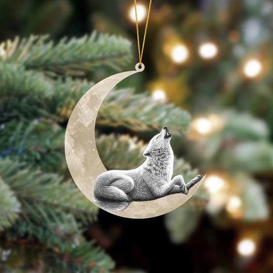 Ornament- Wolf Sits On The Moon Hanging Ornament Dog Ornament, Car Ornament, Christmas Ornament - Best gifts your whole family