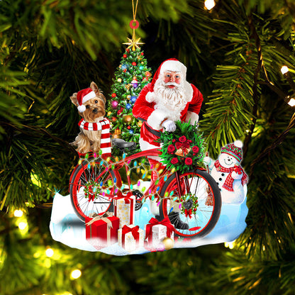 Ornament- Yorkshire TerrierYorkie On Santa's Bike Ornament Dog Ornament, Car Ornament, Christmas Ornament - Best gifts your whole family