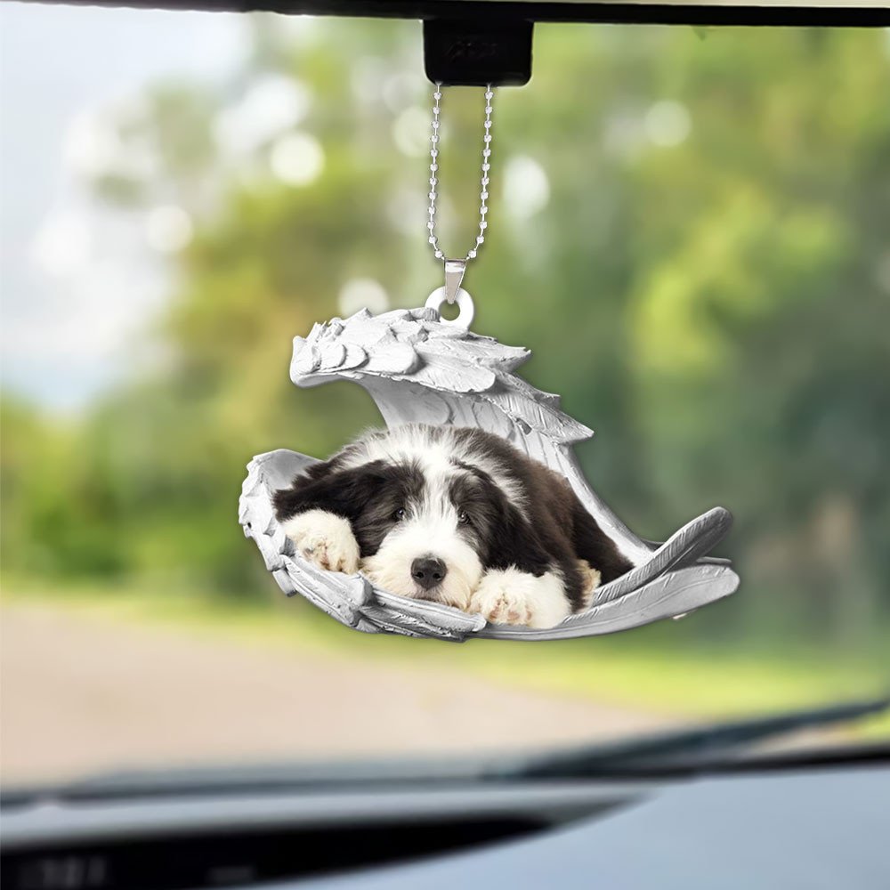 Ornaments- Bearded Collie- Sleeping Angel-Two Sided Ornament, Dog Ornaments, Car Ornament - Best gifts your whole family