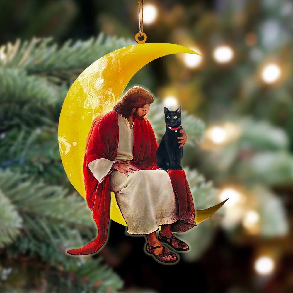 Ornaments- Bombay And Jesus Sitting On The Moon Hanging Ornament, Dog Ornaments, Car Ornament - Best gifts your whole family