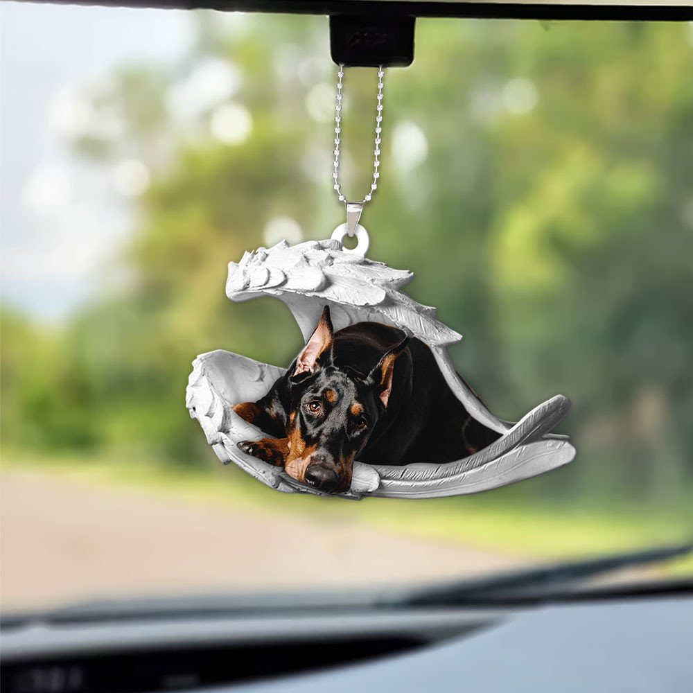 Ornaments- Doberman Pinscher- Sleeping Angel-Two Sided Ornament, Dog Ornaments, Car Ornament - Best gifts your whole family