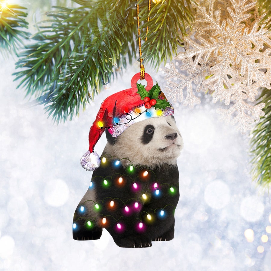 Panda Wearing Santa Hat Christmas Flat Ornament, Dog Lover Gifts, Christmas Tree Ornament, Home Decor Plastic Ornament - Best gifts your whole family