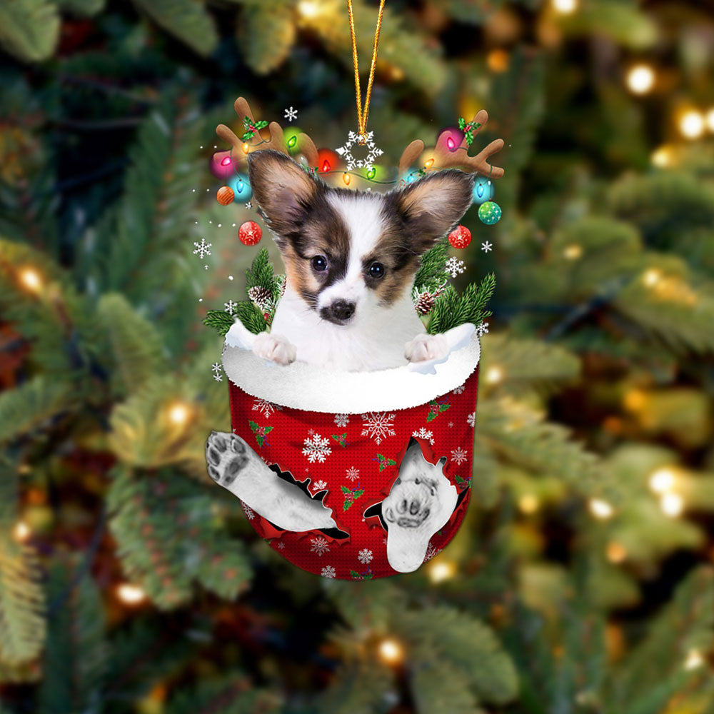 Papillon 1 In Snow Pocket Christmas Ornament Flat Acrylic Dog Ornament - Best gifts your whole family