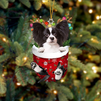 Papillon 3 In Snow Pocket Christmas Ornament Flat Acrylic Dog Ornament - Best gifts your whole family