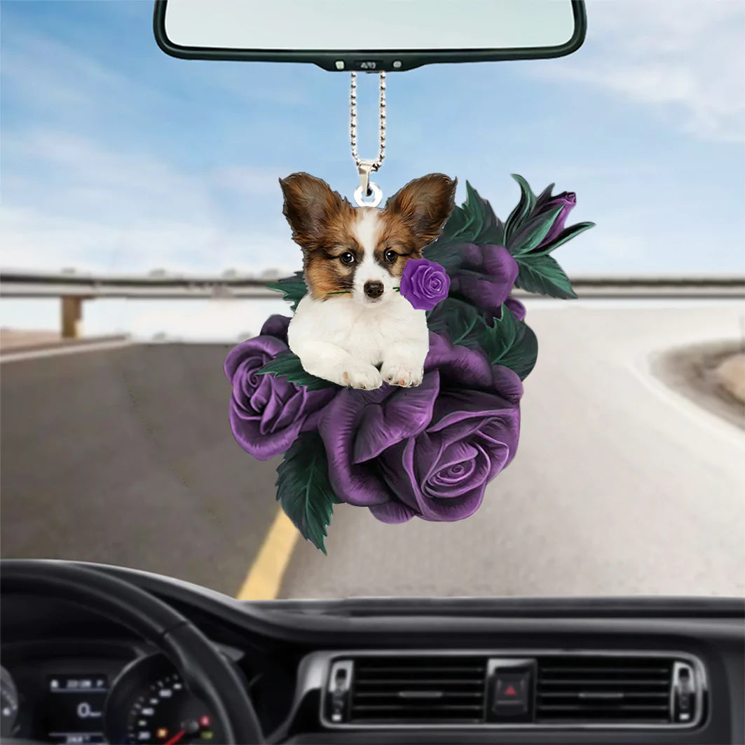 Papillon In Purple Rose Car Hanging Ornament - Best gifts your whole family