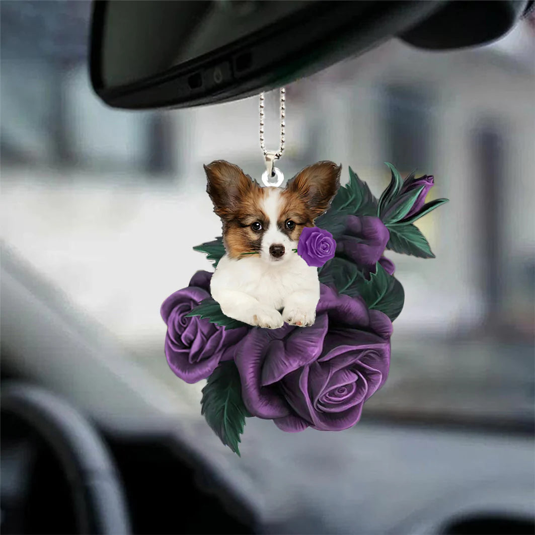 Papillon In Purple Rose Car Hanging Ornament - Best gifts your whole family